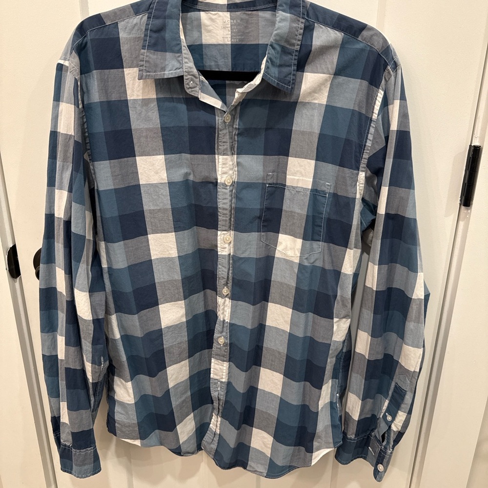 J.Crew Lightweight Plaid Button-Down Shirt – Blue/Gray – Men’s Large